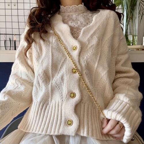 2020 Short Women Autumn Sweater Female Outwear Cardigans Long Sleeve With Single-breasted Sweater Knitted Solid Colors Cardigan