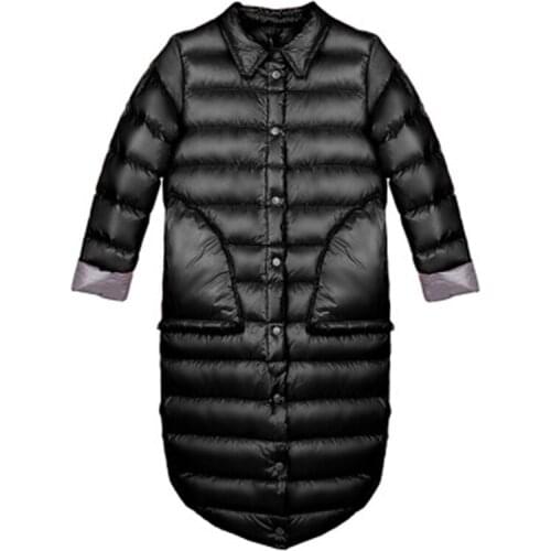 2019 Winter Woman Padded Long Jacket White Duck Down Female Overcoat Ultra Light Slim Solid Jackets Coat Portable Parkas LU1089