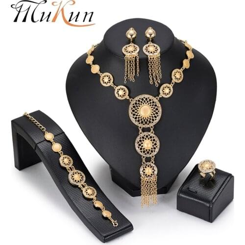 MuKun Vintage Women Gold Color Jewelry Sets African Beads Jewelry Set Crystal Round Wedding Bridal Jewelry 2018 New Arrivals