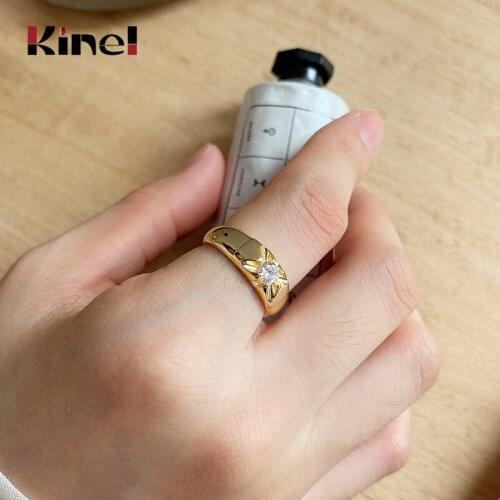 Kinel Fashion 100% Real 925 Sterling Zircon Glossy Finger Ring Classic Sterling Silver Jewelry For Women Wedding Christmas Gift