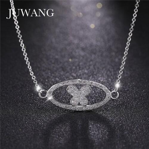 Women Elegant Necklace Silver Color Chain Crystal Flower Pendant Necklaces AAA Zircon Ladies Fashion Jewelry Gift