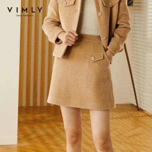 Vimly Winter Womens Skirt Elegant High Waist Solid Pockets Vintage Faldas 2020 Autumn Bottoms Female A Line Skirts F3986