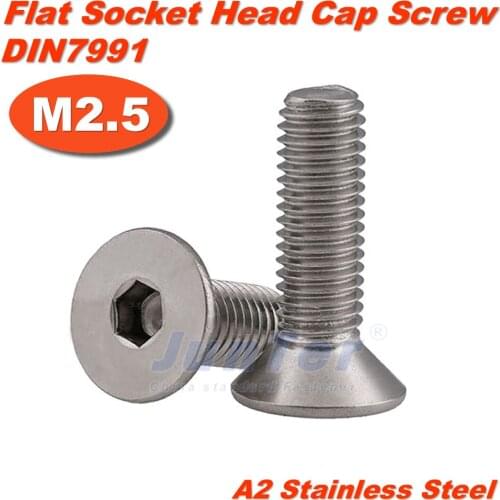 100pcs/lot M2.5(2.5mm) A2 Stainless Steel Flat Socket Head Cap Screws DIN7991
