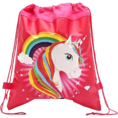 12pcs/lot Unicorn Theme Birthday Party Kids Favors Mochila Non-woven Fabrics Baby Shower Decorations Drawstring Gifts Bags