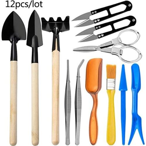 12Pcs Mini Garden Hand Transplanting Gardening Tool Set Miniature Planting Indoor Bonsai Gardening Kit Succulent Plants Tool