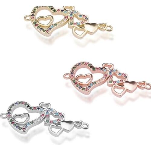 16*27mm love crystal micro pave cz zircon cubic zirconia beads copper silver gold plated bracelet accessories tfd3