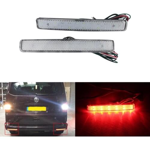 ANGRONG 2x Clear Rear Bumper Reflector LED Tail Stop Brake Light For VW Transporter T5 03-11