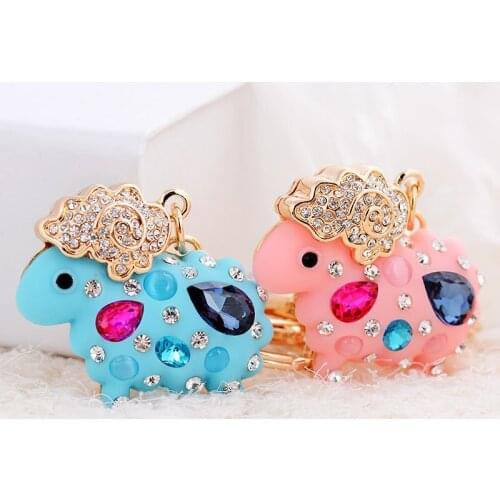Cartoon Crystal-Lamb cute Luck Zodiac-Alpaca-Goat-Sheep keychain key chains ring Enamel-Animals Pendant Jewelry Birthday gift