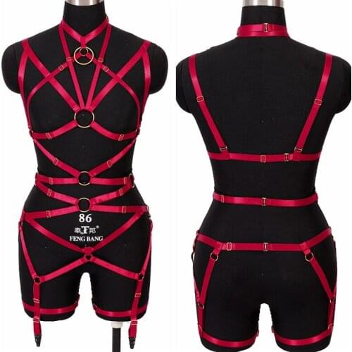 Full Body Harness Bra Women Top Chest Waist Belt Garter Stockings Steampunk Lingerie Plus Size Elastic Hollow Out Dance Clubs