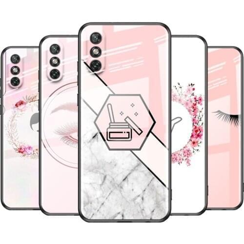 Tempered Glass Cover Pink Eyelash Print For Huawei Y6 Y7 Y9 Y5P Y6P Y8S Y8P Y9A P Smart Z 2019 2020 2021 Phone Case