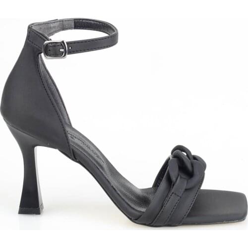 Modabuymus Black Satin Chain Single Band Goblet Heels Shoes-Zoffy