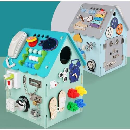 Montessori Wooden Childrens Multifunctional Life Early Education Puzzle Unlock Busy House Treasure Box Toy