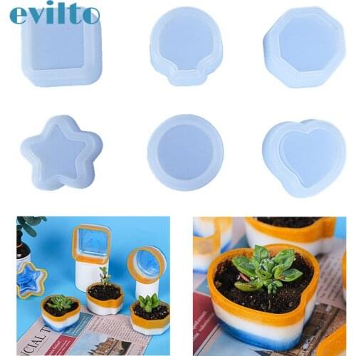 6 shape Plant Pot Mold Silicone Succulent Flower Pot Concrete Cement Clay Mold Candle Soap Polygonal Handmade Making Mould