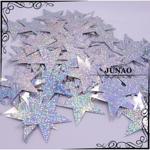JUNAO 60mm Silver Gold Color Large Laser Star Sequins Sewing Flat Paillette For Clothes Christmas Decoration Crafts 100g