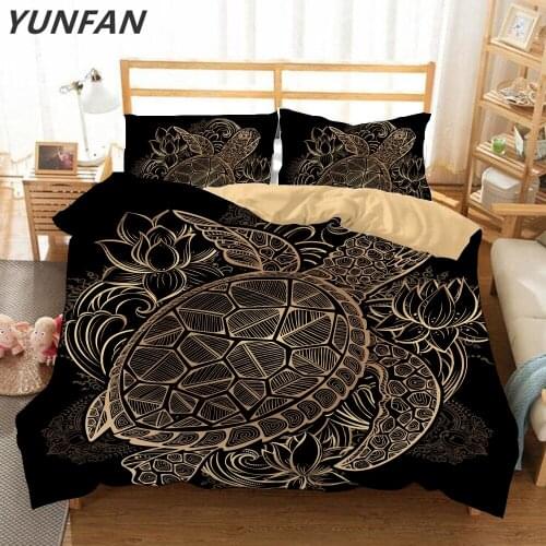 Turtles Bedding Set Duvet cover Animal Golden Tortoise Bed Cover King Flowers Lotus Home Textiles 3pcs Luxury quilt cover sets