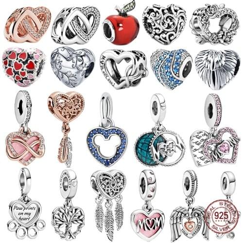 2021 Top Sale Sterling 925 Silver Love Heart Mom Charms Beads Fit Original Sliver Pan Bracelet For Women DIY Jewelry Making Gift