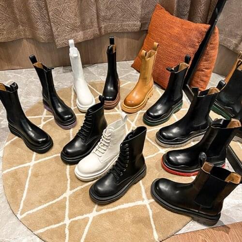 LUNAO BON Enuine Leather Luxury Brand Platform Chunky Heel Chelsea Ankle Boots