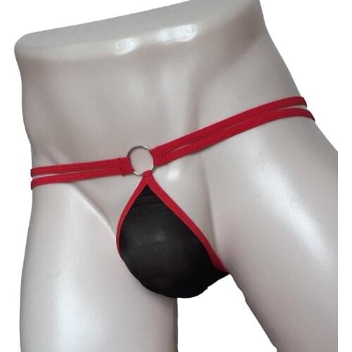 Mens See through Red Trim Mesh Sissy Pouch Panties SEXY Fetish Sheer G-String Underwear Thong Lingerie for Him