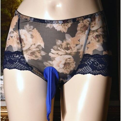 Men Sexy Sissy Low Rise Lace Breathable Briefs Underwear Lingerie Pouch Panties Ball Pouch Elephant Trunk Underpants Bikini