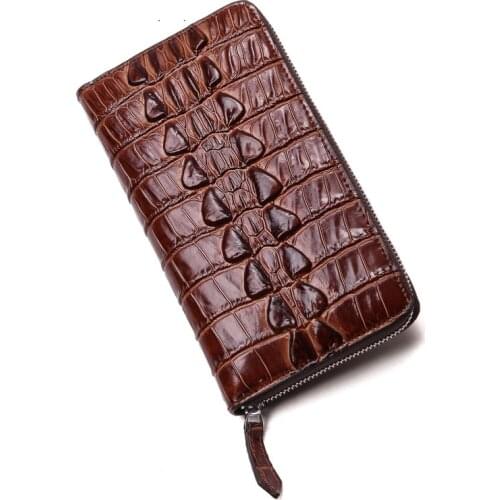 Genuine Leather Crocodile Pattern Mens Wallets Fallow Long Ladies Zipper Wallet Clutch Bag Design Brown Purse Crocodile Purses