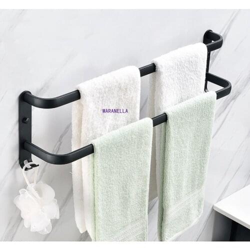 Wall Mounted Towel Rack Towel Hanger Rail Space Aluminum Black Towel Bar Rail Matte Black Towel Holder Bathroom Accessories