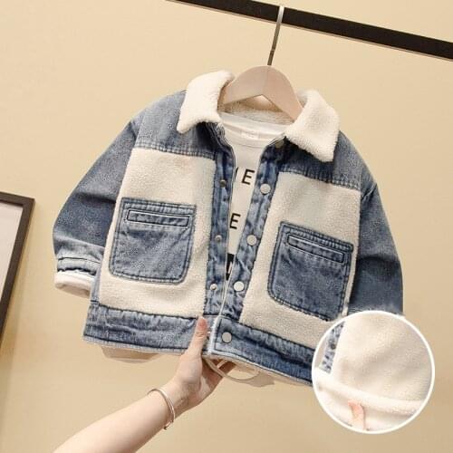 New Winter Jacket Baby Girl Warm Thick Denim Jacket Turn Down Collar Pocket Boys Winter Jean Jackets Toddler Girl Baby Outerwear