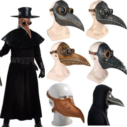 2021 NEW Plague Doctor Mask Leather In Black Beak Mask Plague Doctor Halloween Mask Steampunk PU Birds Cosplay Doctour De Peste