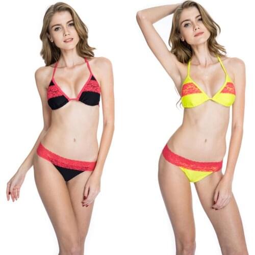 Colloyes New Arrival Sexy Womens Big Cross Lace Bikini Ladies Triangle Top String Swimsuit Junior Brazilian Cut Scrunch Bottom