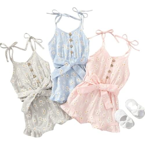 New Baby Camisole Jumpsuit with Bow Decoration, Single-breasted Ruffle Sweet Style Summer Clothing