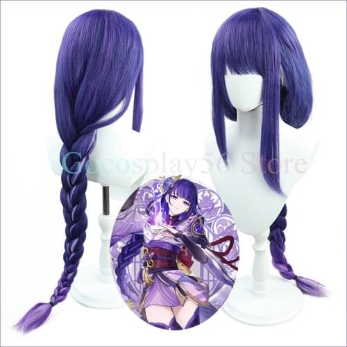 Genshin Impact Raiden Shogun Wig INAZUMA Baal Cosplay Braided Mixed Purple Long Braids Heat Resistant Hair Game Role Play