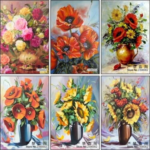 Full Square 3D DIY Diamond Painting Cross Stitch Peony Floral Posters Needlework Diamond Embroidery Red Flower Home Decorative