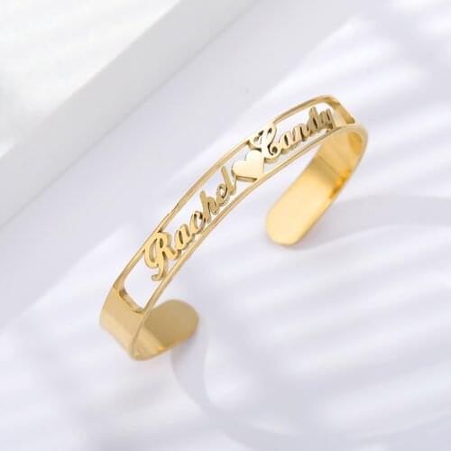 Custom Name Bracelets Bangles Gold Bangle Personalized Couple Stainless Steel Adjustable Nameplate Kids Friend Gift Bijoux Femme