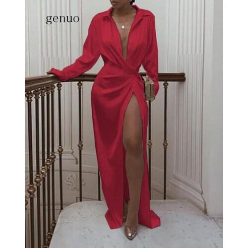 Split Elegant Sexy Satin Dress Women Bandage White Black Long Sleeve Maxi Dress Ladies Loose Club Celebrity Party Dresses