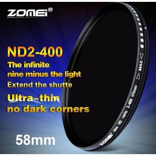 Zomei 58mm Fader Variable ND Filter Adjustable ND2 to ND400 ND2-400 Neutral Density for Canon NIkon Hoya Sony Camera Lens 58mm