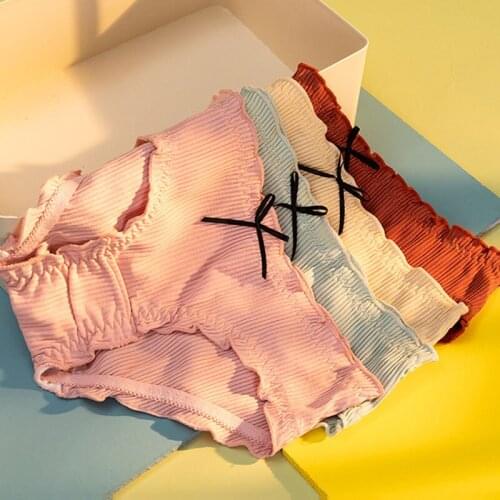 Roseheart Winter Women Fashion Pink Cotton Mid Waist Panties Ruffles Underwear Lingerie Bow Briefs M L Plus Size Underpants