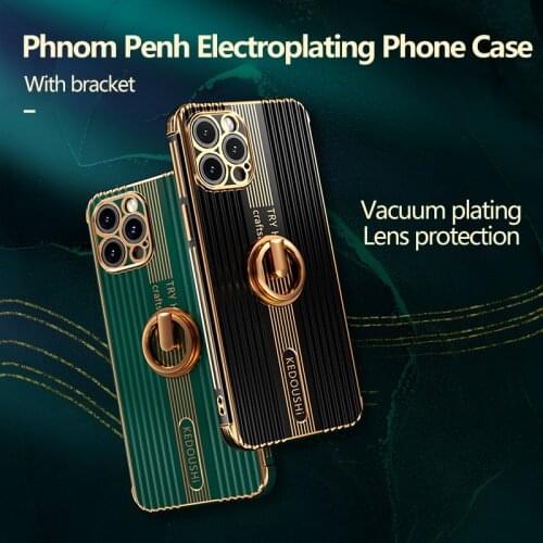 Luxury Plating Silicone Ring Phone Case For iPhone 12 11 Promax XSmax SE XS XR X 8 7 Plus Bracket Protection Cover