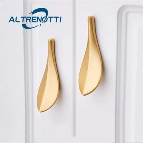 Cabinet Furniture Wardrobe Handle Closet Dresser Kitchen Drawer Zinc Metal Gold Decoration Leaf Door Pull Room Cupboard Knob
