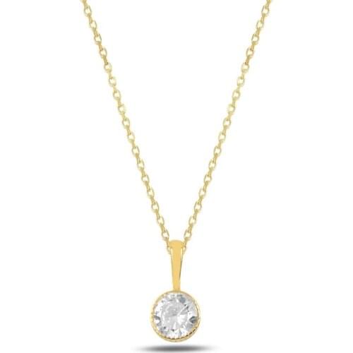 Silverlina Silver Zircon Stone Engagement Necklace