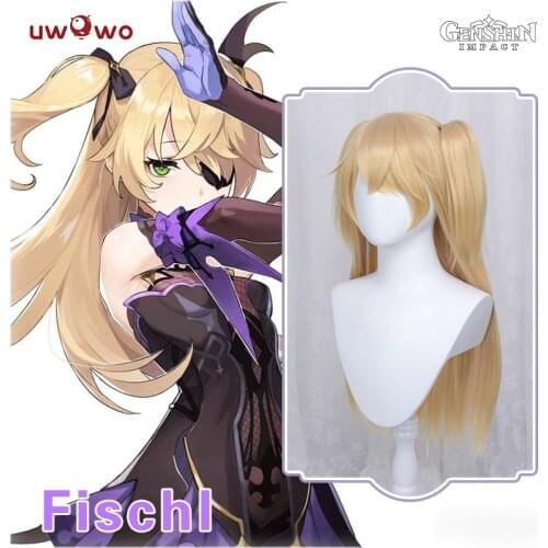 Pre-sale UWOWO Game Genshin Impact Fischl Cosplay Wig Long Straight Hair ClipPonytail Golden 70cm for Girl Women Heat Resistant