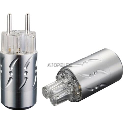 VIBORG Clear Aluminum Shell Rhodium Plated 99.998% Pure Red Copper Schuko EU Male Plug / IEC Female Power Connector HiFi DIY 512