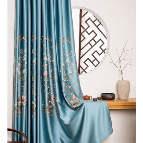 Chinese High-end Embroidered Curtains for Bedroom Living Room Study Curtains Embroidery Curtains Window Screen Flowers and Birds