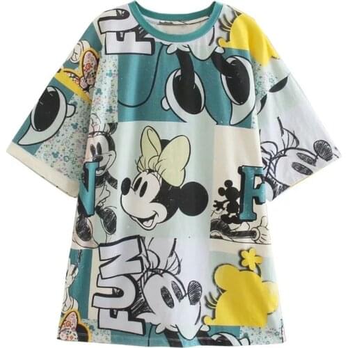 Disney Cartoon Minnnie Shirts for Women Print Round Neck Short-sleeved Women Fashion Clothing Graphic T-Shirts Harajuku Kawaii