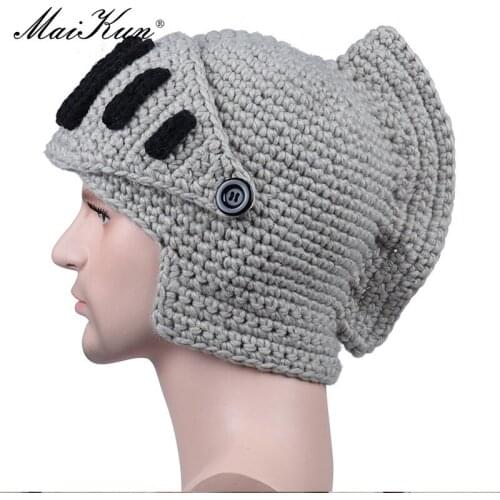 Maikun hot sale roman knight knitted hat winter gladiator mask hat handmade knitted male hat