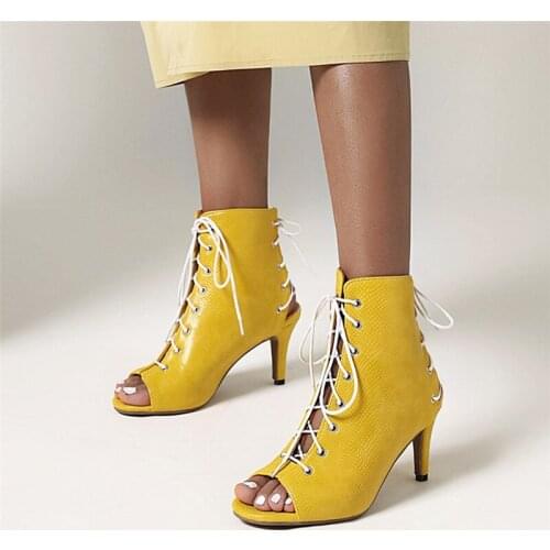 2020 Sexy Womens fashion summer booties Open Toe Comfortable high heel boots Lace-Up Casual high heel summer bare boots 34-43