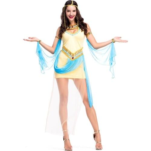 Umorden Womens Sexy Queen Cleopatra Costume Yellow Mesh Dress Fancy Halloween Purim Party Costumes