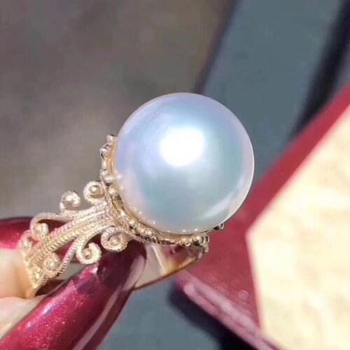 D328 Pearl Ring Fine Jewelry 925 Sterling Silver Natural 11-12mm Fresh Water Round White Pearl Rings for Women Fine Gifts