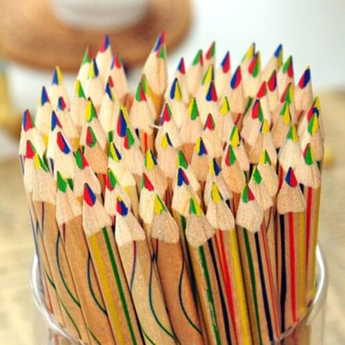 10 pcs/Lot Rainbow Wood Pen Rod 4 In 1 Colored Refill Pencil Drawing Stationery Office School Students Supplies E6292
