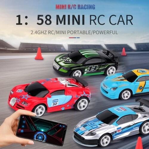 2.4G 1/58 Mini RC Remote Control Racing Car with Light 2 Mode APP Control Chargable Multiplayer Together Vehicle Cola Can Box