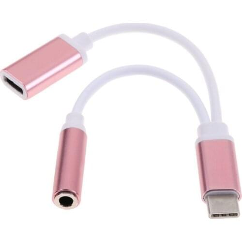 2 in 1 Type C USB-C To 3.5mm Aux Audio Headphone Jack Charging Cable Adapter