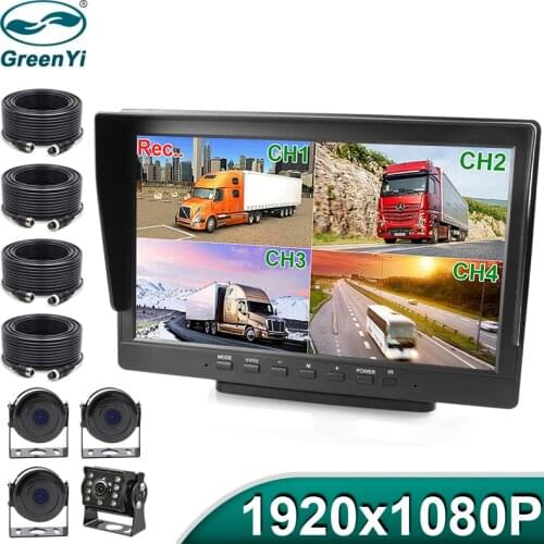 GreenYi 10.1-inch AHD TFT LCD Car 4CH DVR Recorder Monitor MP5 Image 1920*1080P With AHD Starlight Night Vision Parking Camera